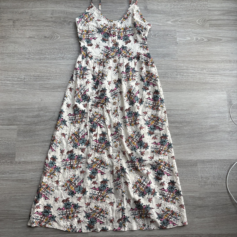 Rock & Roll Denim Women's XS Tropical Print Button Front Maxi Dress